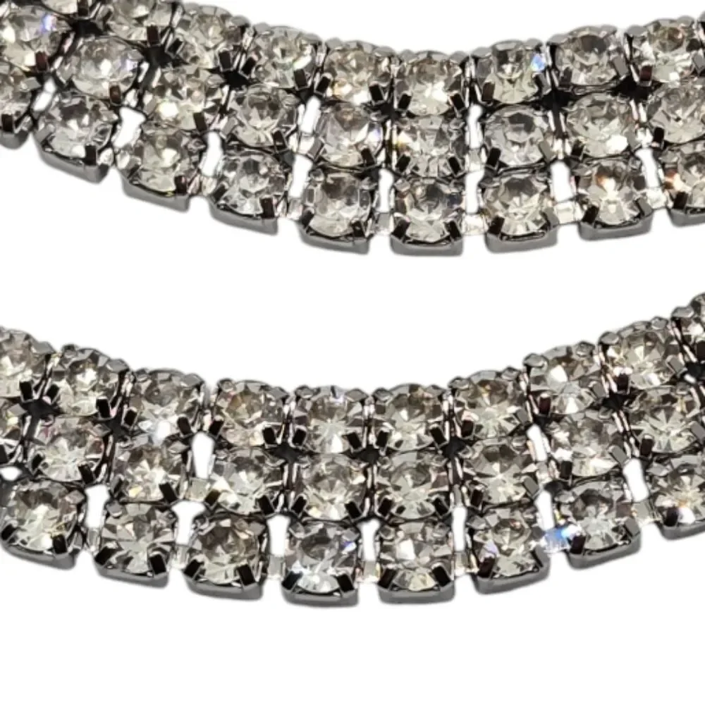 Rhinestone Chain Belt Silver Crystal 3 Row Adjustable Dress Waist Jewelry 39